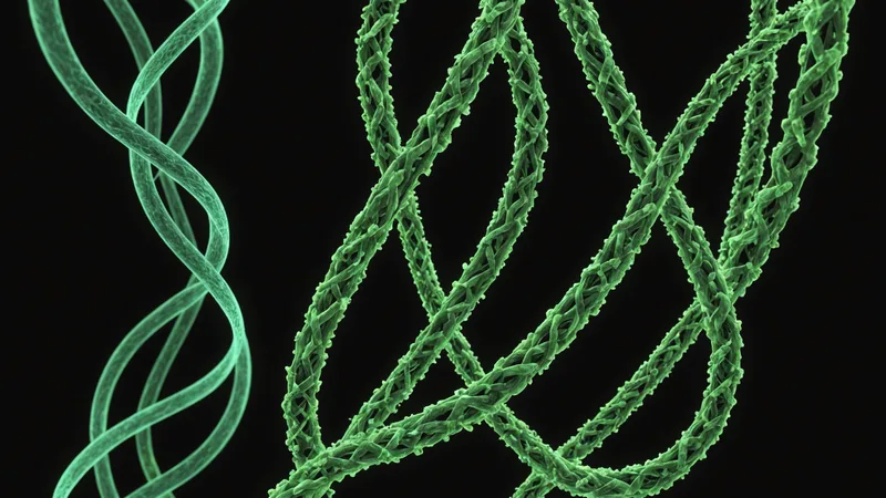 Abstract comparison of two protein scaffolds rendered as glowing ribbon structures