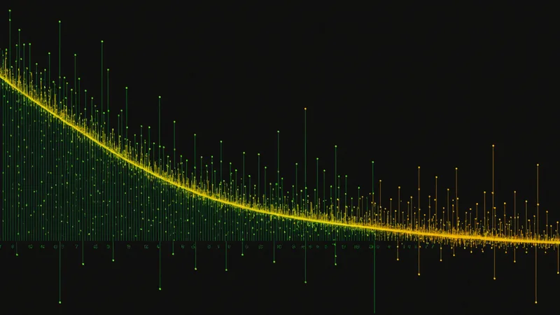 Abstract dual-axis scatter plot concept visualizing the thermostability-activity trade-off in deep forest green and amber