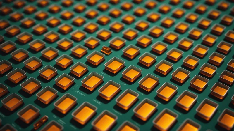 Abstract visualization of a long queue of microtiter plates in rows suggesting assay bottleneck