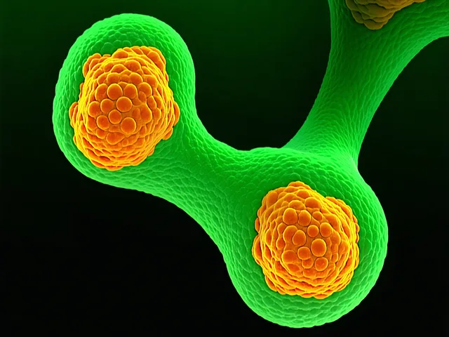 Abstract molecular surface map showing protein binding pocket in forest green tones with amber highlight region indicating optimized residues